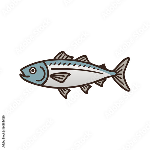 Cartoon mackerel illustration on black background isolated for design