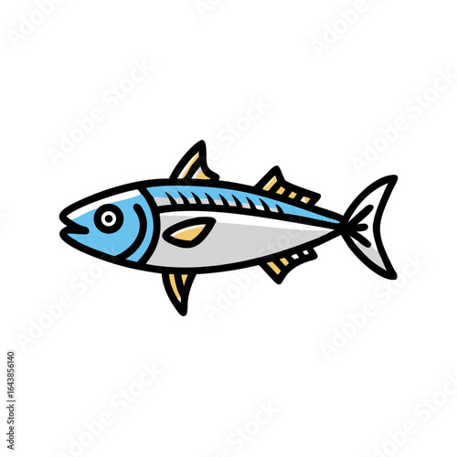 Isolated stylized illustration of a blue and silver mackerel