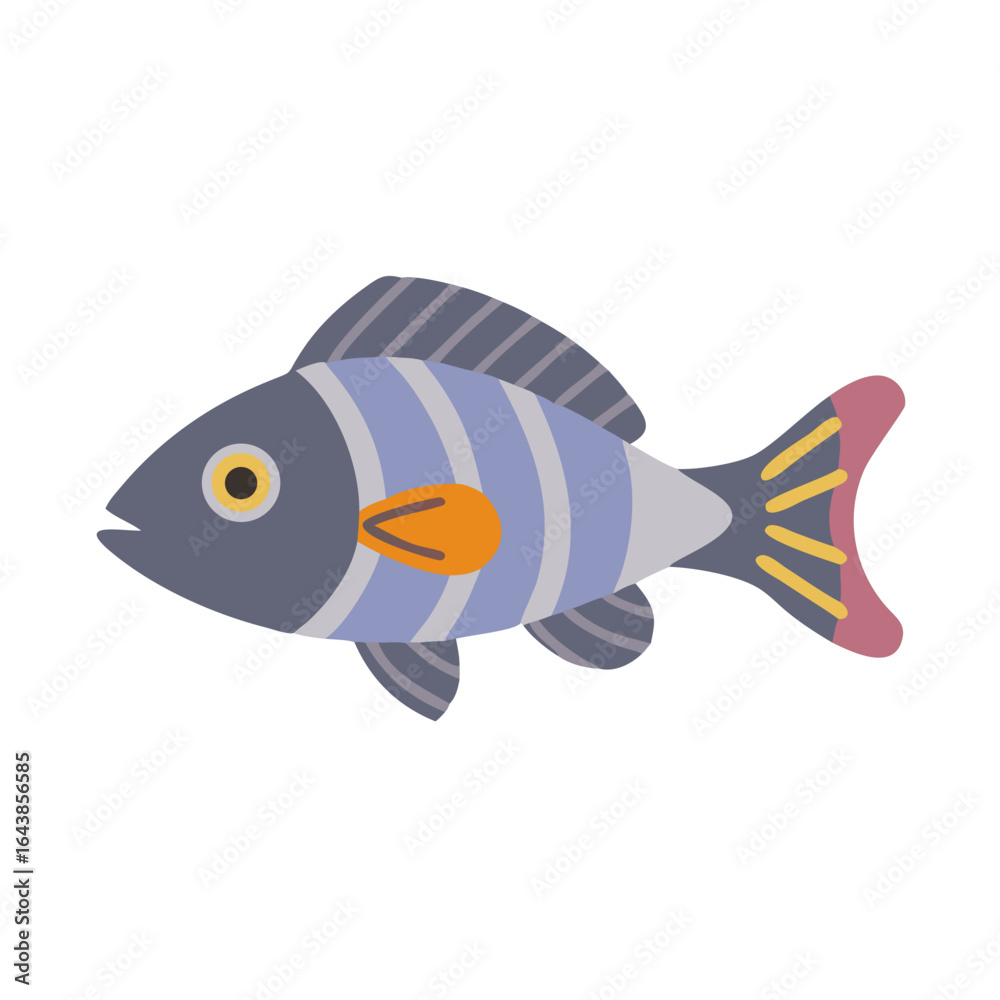 Fototapeta premium Stylized Flat Fish Illustration on Black Background in Profile