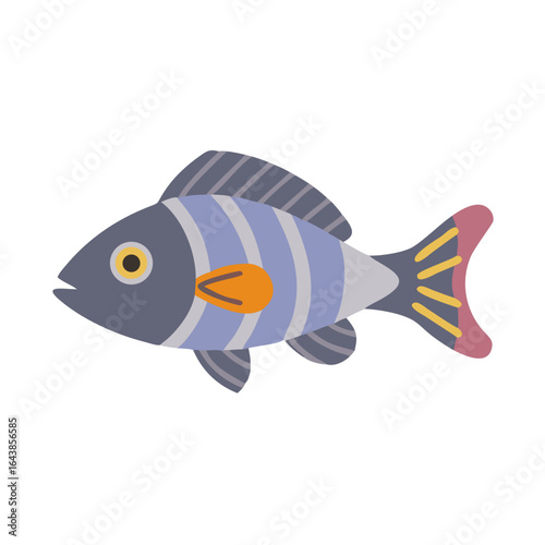 Stylized Flat Fish Illustration on Black Background in Profile