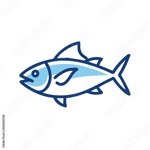 Stylized outline illustration of a tuna fish on black