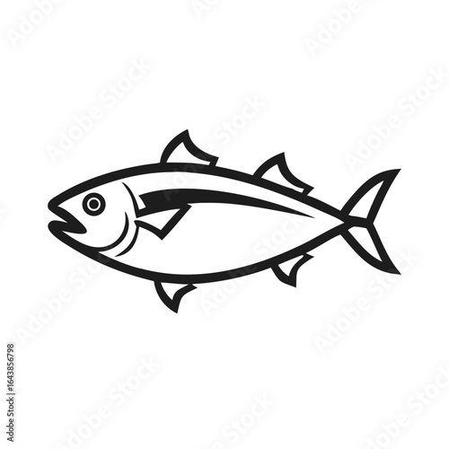 Elegant single line drawing of a tuna fish on black