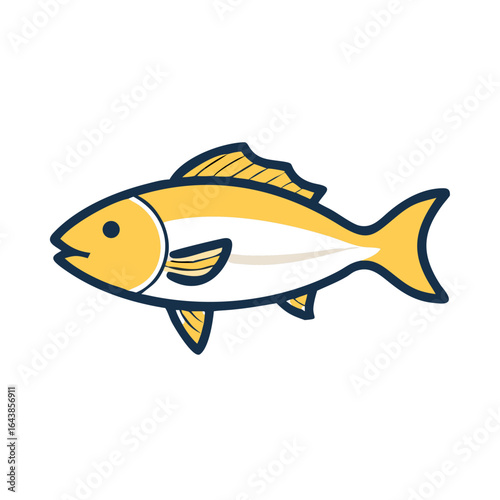 Isolated golden fish with dark blue outline on black