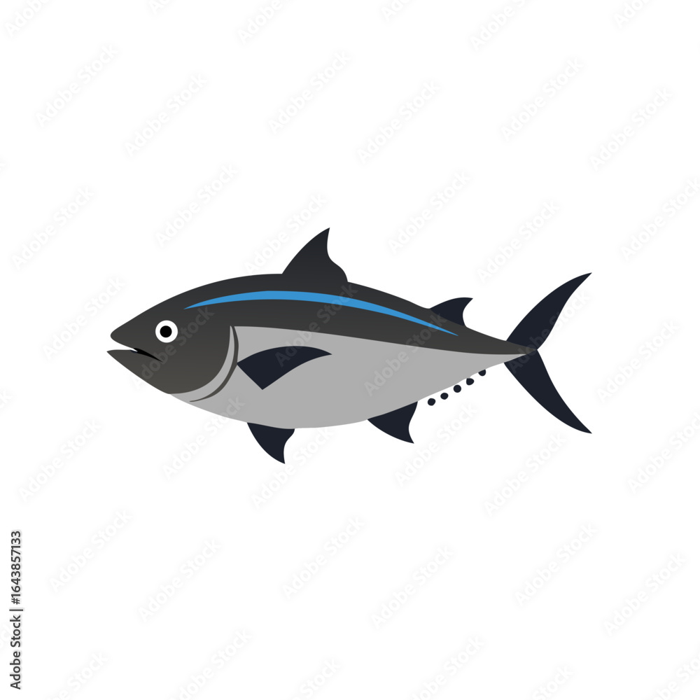 Obraz premium Flat vector illustration of single stylized tuna fish