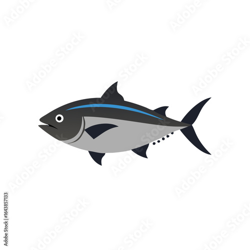 Flat vector illustration of single stylized tuna fish