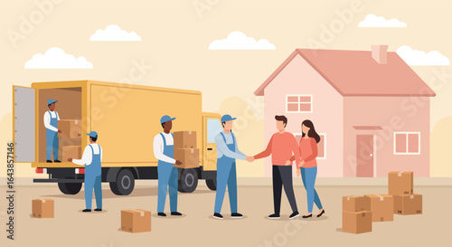 Happy couple moving into new home with moving company assistance