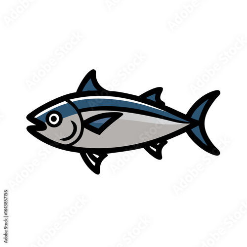 Stylized bluefin tuna illustration on a black backdrop