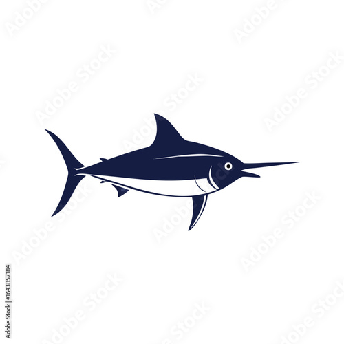 Blue marlin vector illustration on solid black background