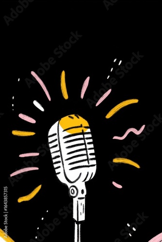 Retro Microphone With Colorful Sound Waves Poster. Vibrant Music And Performance Art Decor. Ideal Design for Banner, Social Media, Wallpaper, Brochure, Cover or Flyer