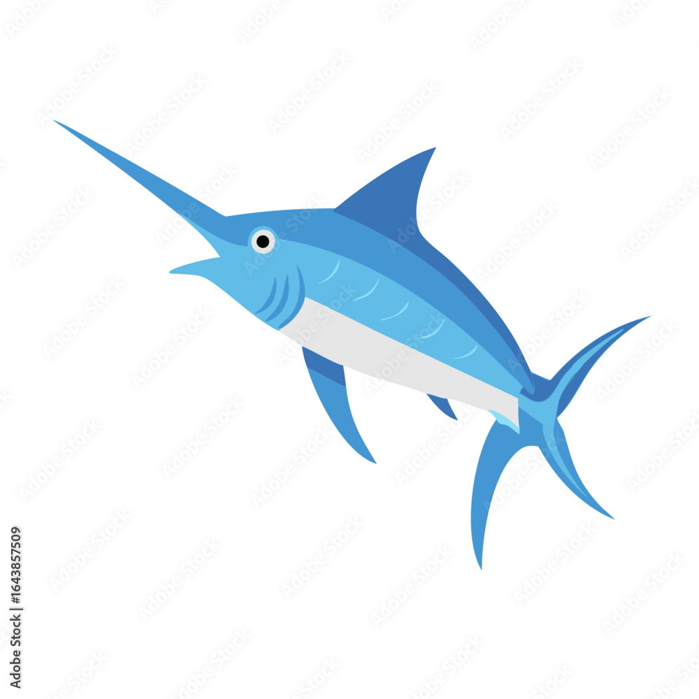 Obraz premium Stylized blue marlin illustration with black background and clean lines