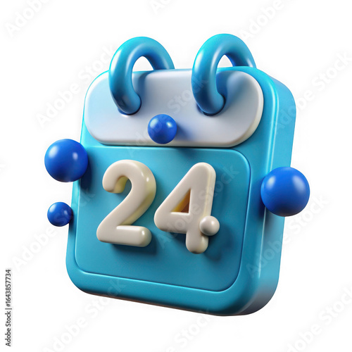 Blue 3d calendar icon showing the 24th day isolated on transparent background