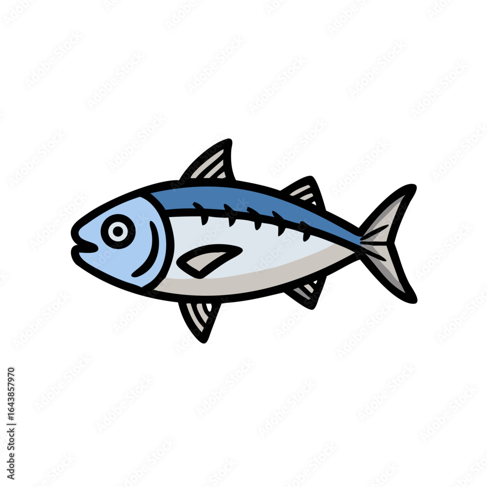 Obraz premium Stylized cartoon fish swimming, isolated on black background illustration