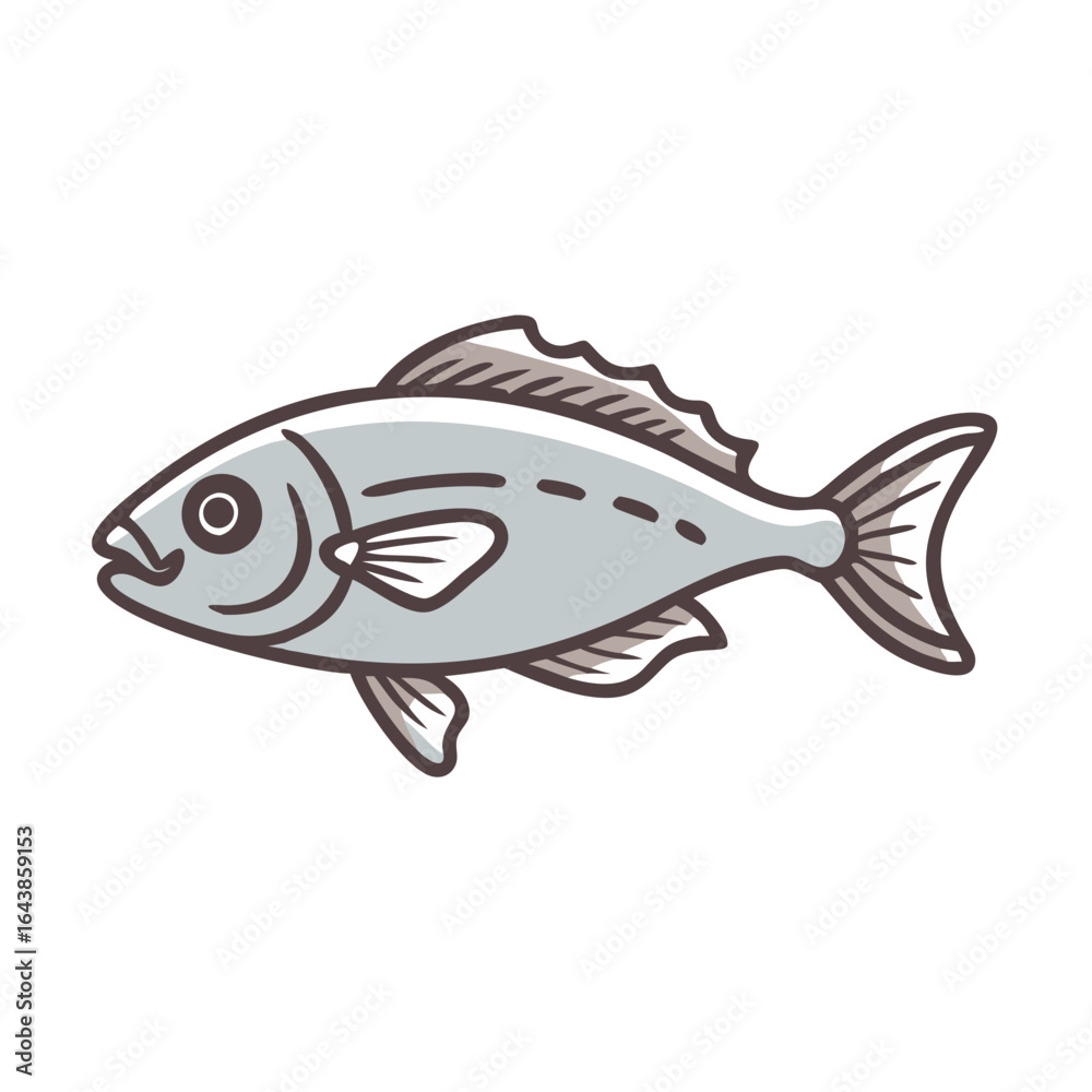 Fototapeta premium Cartoon fish illustration with gray body on black background