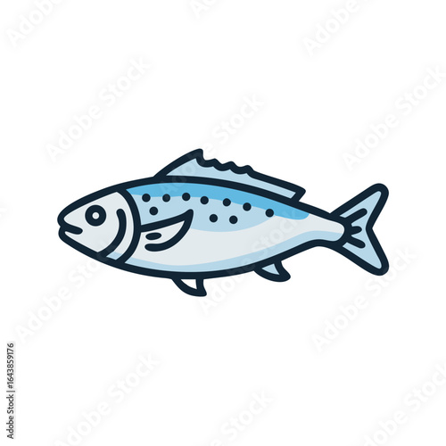 Isolated simple stylized tuna fish illustration on black background