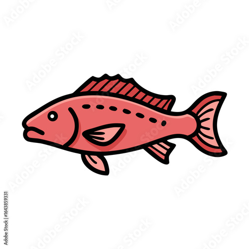 Stylized single red fish illustration on black background