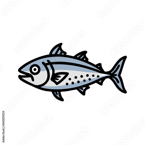 Stylized cartoon tuna fish with light blue scales