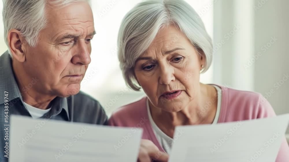 Worried Senior Couple Reviews Financial Documents. Worried Senior Couple Reviews Financial Documents.
