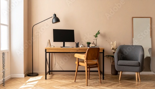 Wallpaper Mural Cozy home office with wooden desk and chair Torontodigital.ca
