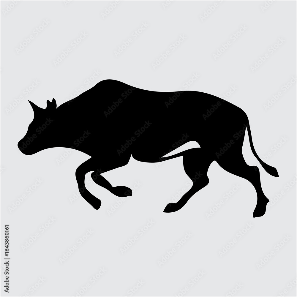 Fototapeta premium Dynamic black silhouette of a charging wild boar silhouette illustration 