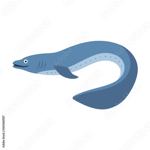 Flat vector illustration of an eel on black background