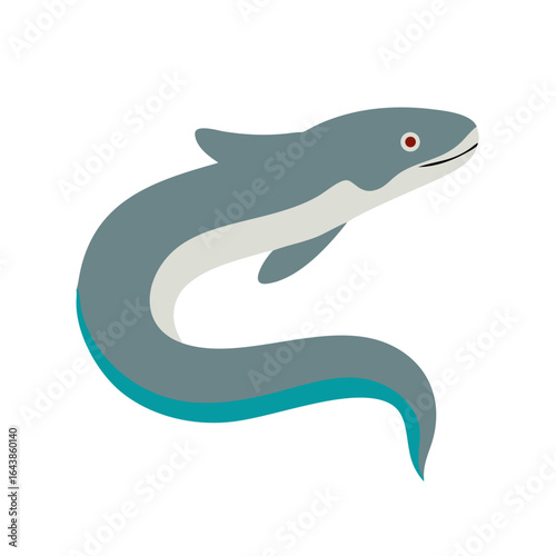 Stylized eel illustration with curved body on black background