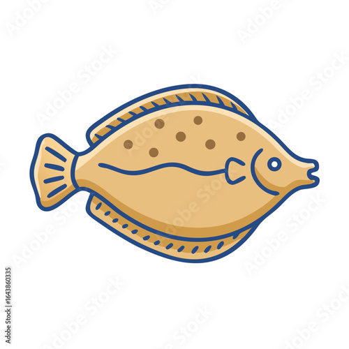 Cartoon flatfish illustration with brown spots against black background