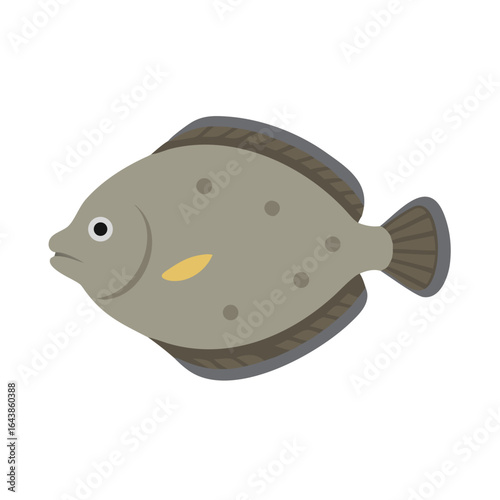 Flat illustration of a spotted flatfish on a black background