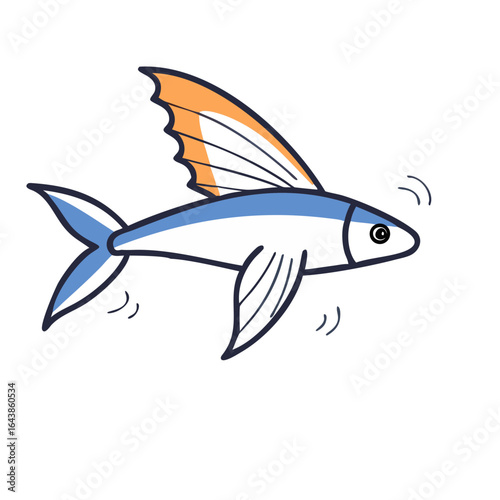 Stylized flying fish illustration against a solid black background