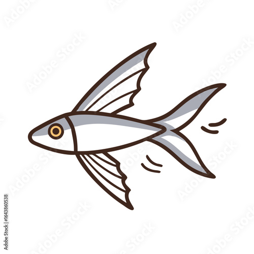 Stylized Illustration of a Flying Fish Against a Black Background