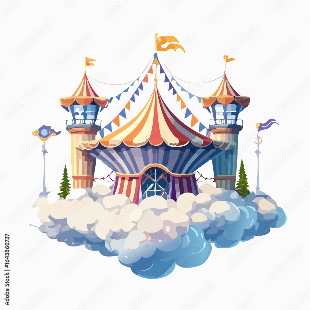 Obraz premium Whimsical Circus Castle Atop Cloudscape
