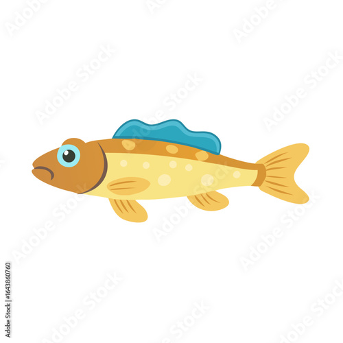 Cartoon trout with blue fin on a black background