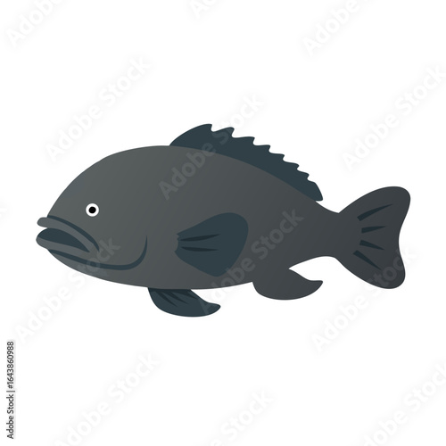 Isolated simple illustration of a gray fish on black
