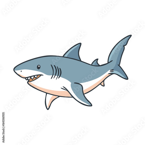 Cartoon great white shark illustration on a black background