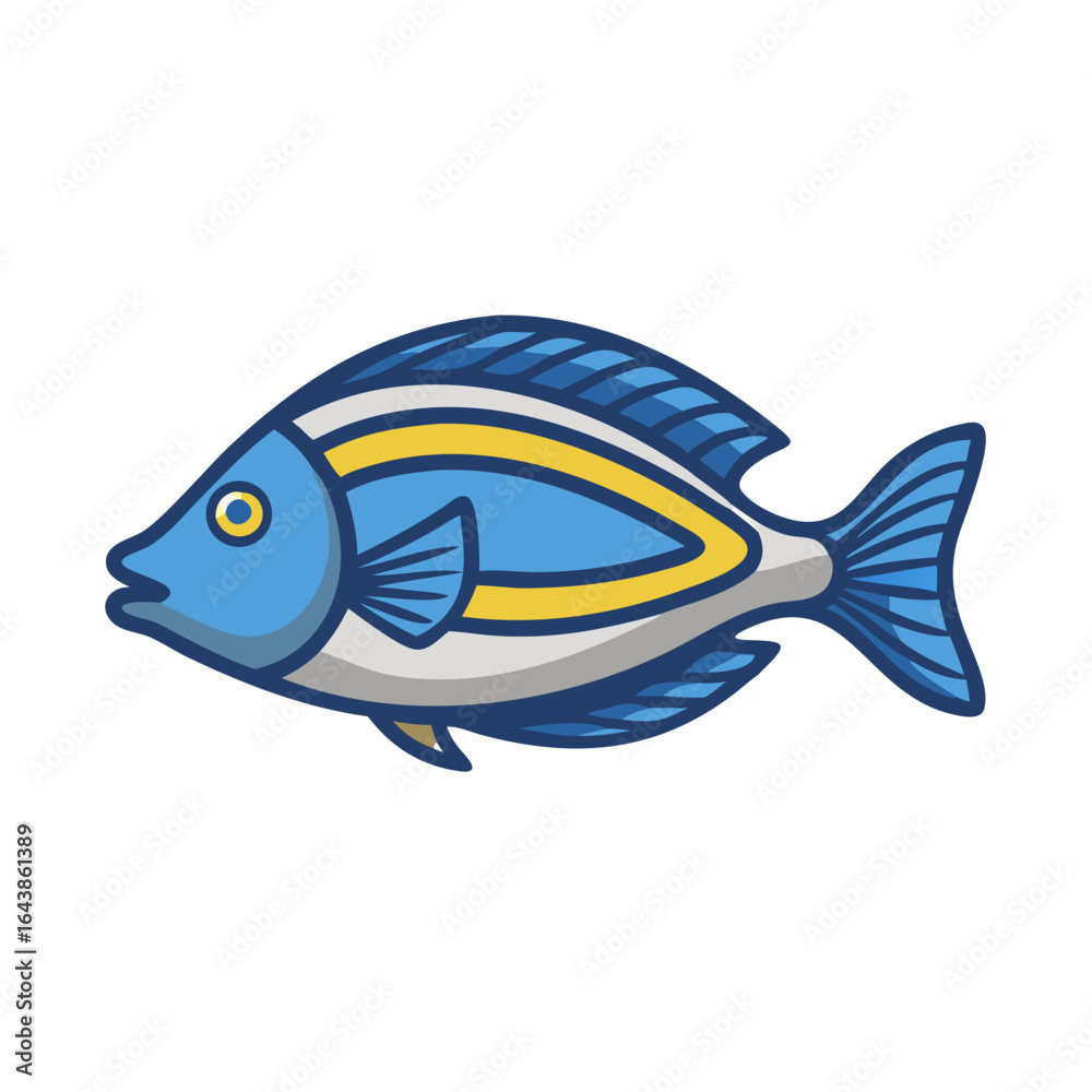 Naklejka premium Stylized blue tang fish illustration on black background image