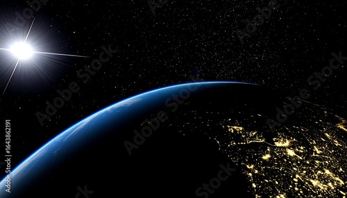 Fototapeta Naklejka Na Ścianę i Meble -  Earth seen from space with bright sun