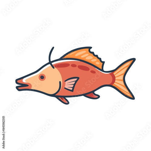 Cartoon style illustration of a brightly colored tropical fish