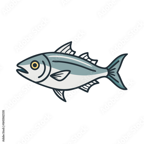 Stylized illustration of a swimming tuna fish on black