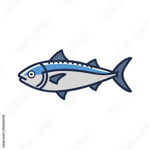 Stylized tuna fish illustration on black background with outline