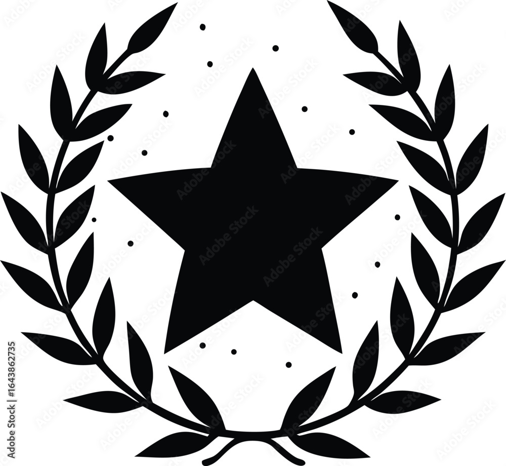 Obraz premium Minimalist star inside wreath silhouette isolated on transparent background