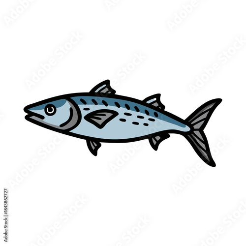 Stylized illustration of a mackerel fish on black background