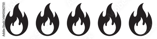 Fire icon collection. Fire flame symbol. Bonfire silhouette logotype. Flames symbols set flat style - stock vector.