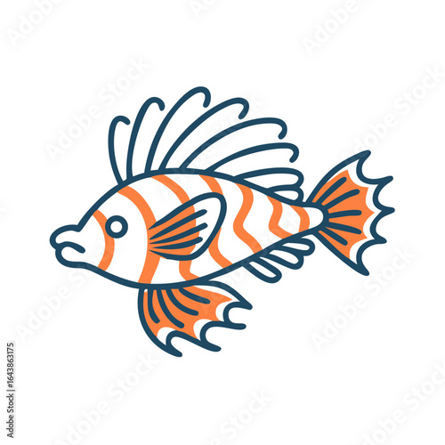 Stripped orange and blue fish on black background illustration