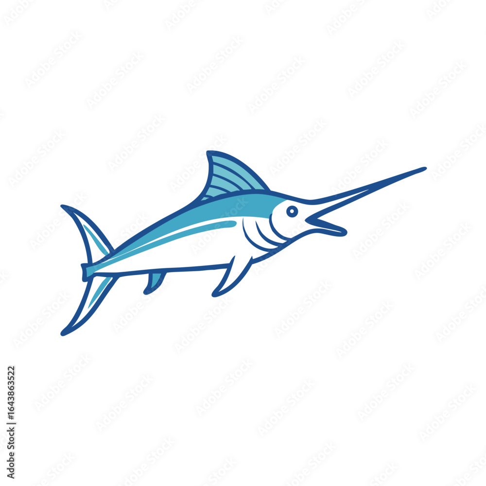 Fototapeta premium Stylized blue marlin illustration on a black background.