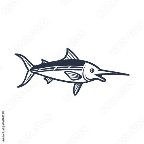 Simple line drawing of a marlin fish on black