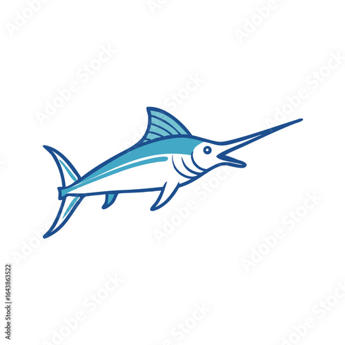 Stylized blue marlin illustration on a black background.
