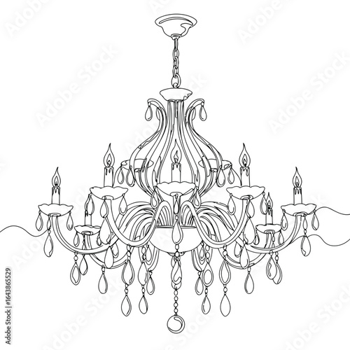 Vector art of elegant chandelier with crystal pendants creates a luxurious and glamorous atmosphere in a classic interior design