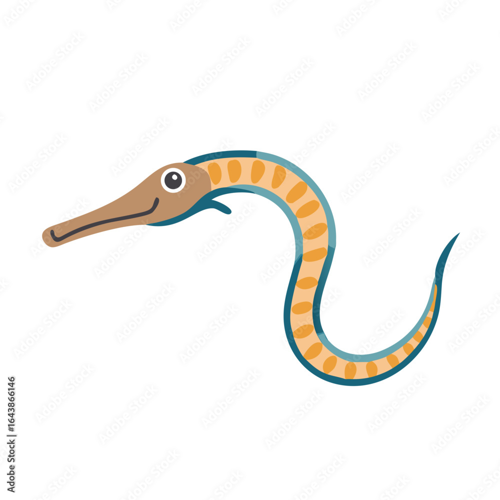 Naklejka premium Whimsical cartoon pipefish illustration on a solid black background