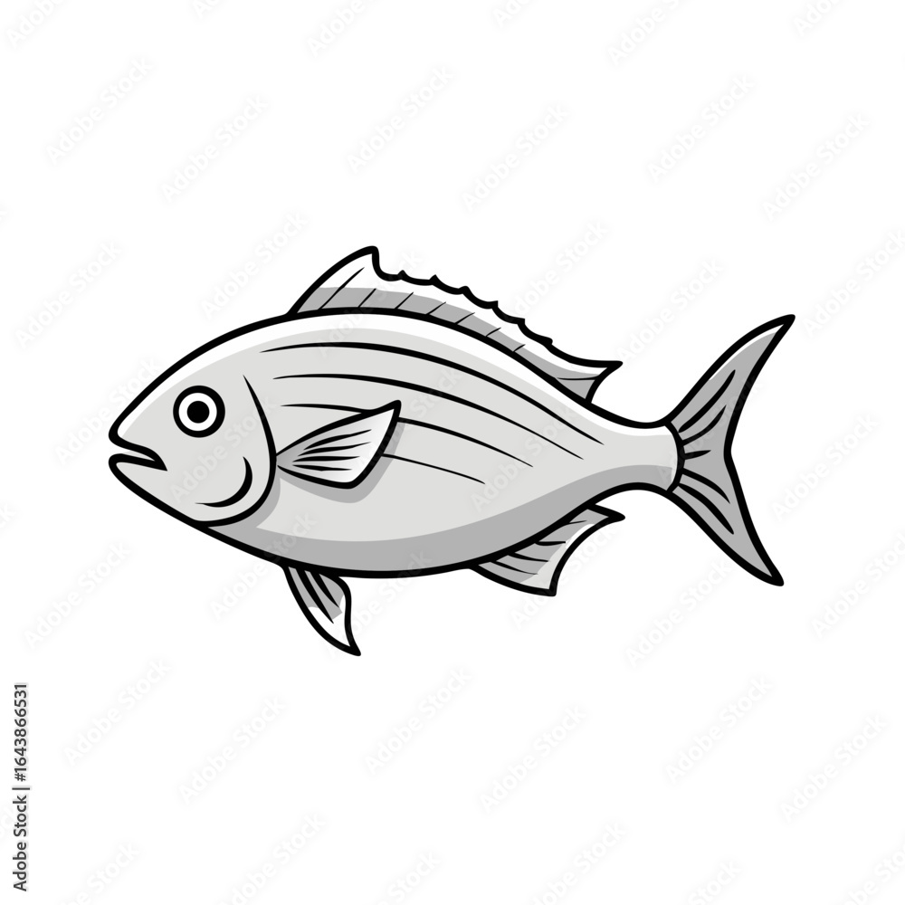 Naklejka premium Monochrome fish illustration against a solid black background