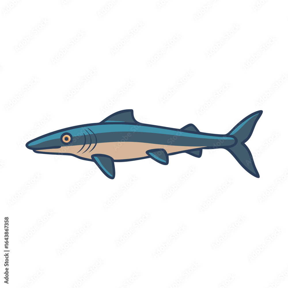 Fototapeta premium Cartoon shark illustration with outlined details on black background