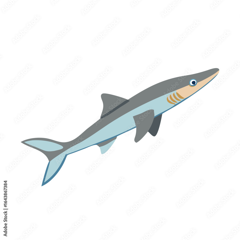 Fototapeta premium Cartoon Style Shark Illustration Isolated on Black Background